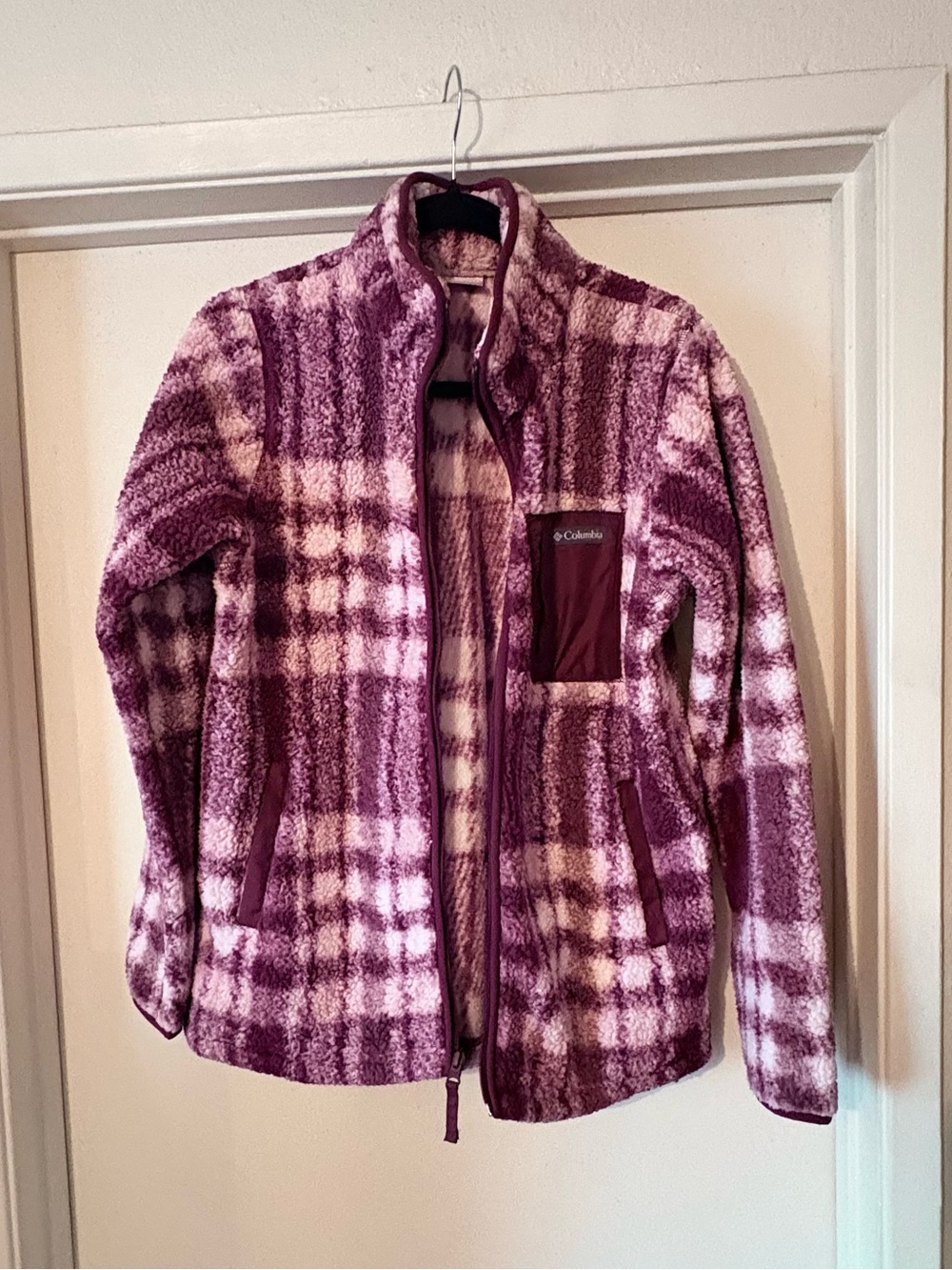 Columbia West Bend Printed Full Zip Sherpa Fleece Jacket Plaid Medium